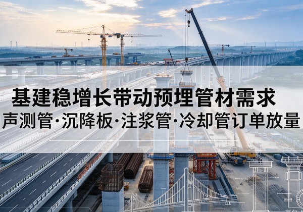 当涂基建稳增长带动预埋监测管材需求，声测管、沉降板、注浆管订单持续放量